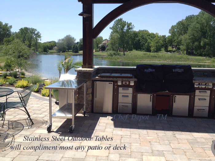 Cucina Stainless Steel Table on a beautiful patio