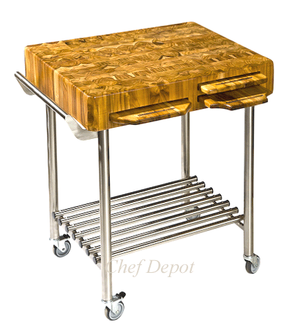 Teak Butcher Block Cart with pull out cutting boards