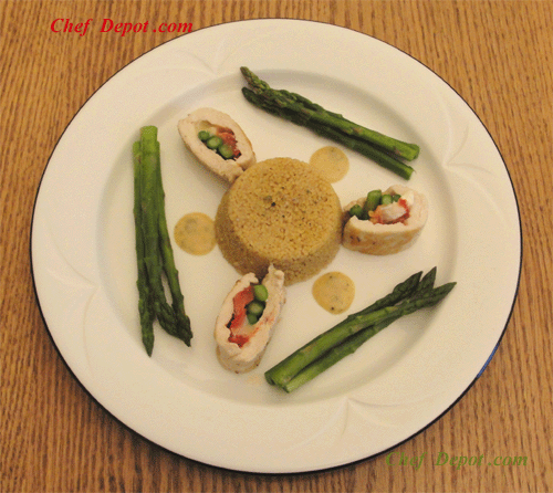 Chicken with Asparagus and Couscous, mustard herb sauce