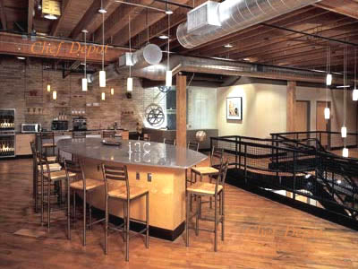 Stainless Steel Island with our custom made barstools