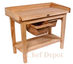 White House Table, used by the Chefs in the White House kitchen, pictured is 48 x 24 table with baskets