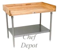 Solid Maple Table with Stainless Steel Legs & Shelf